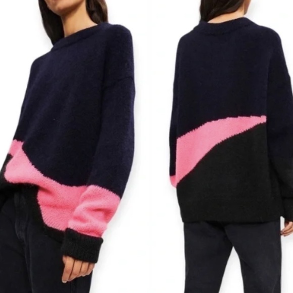 Zadig & Voltaire cozy preppy color block grandma core Tony Mohair Sweater - Picture 2 of 11